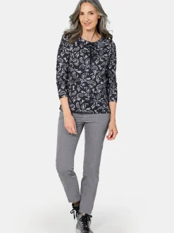 Goldner Damen Print Shirts in schwarz - Ärmel: langarm