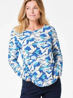Goldner Damen Print Shirts in blau - Ausschnitt: U-Boot