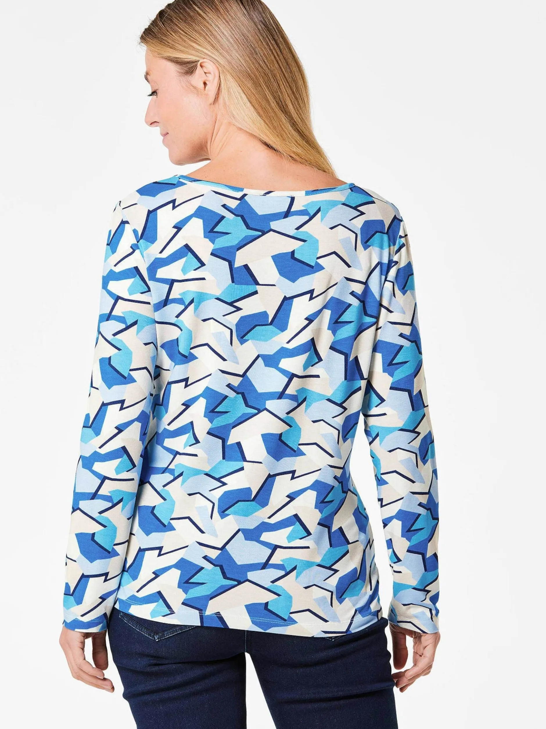 Goldner Damen Print Shirts in blau - Ausschnitt: U-Boot