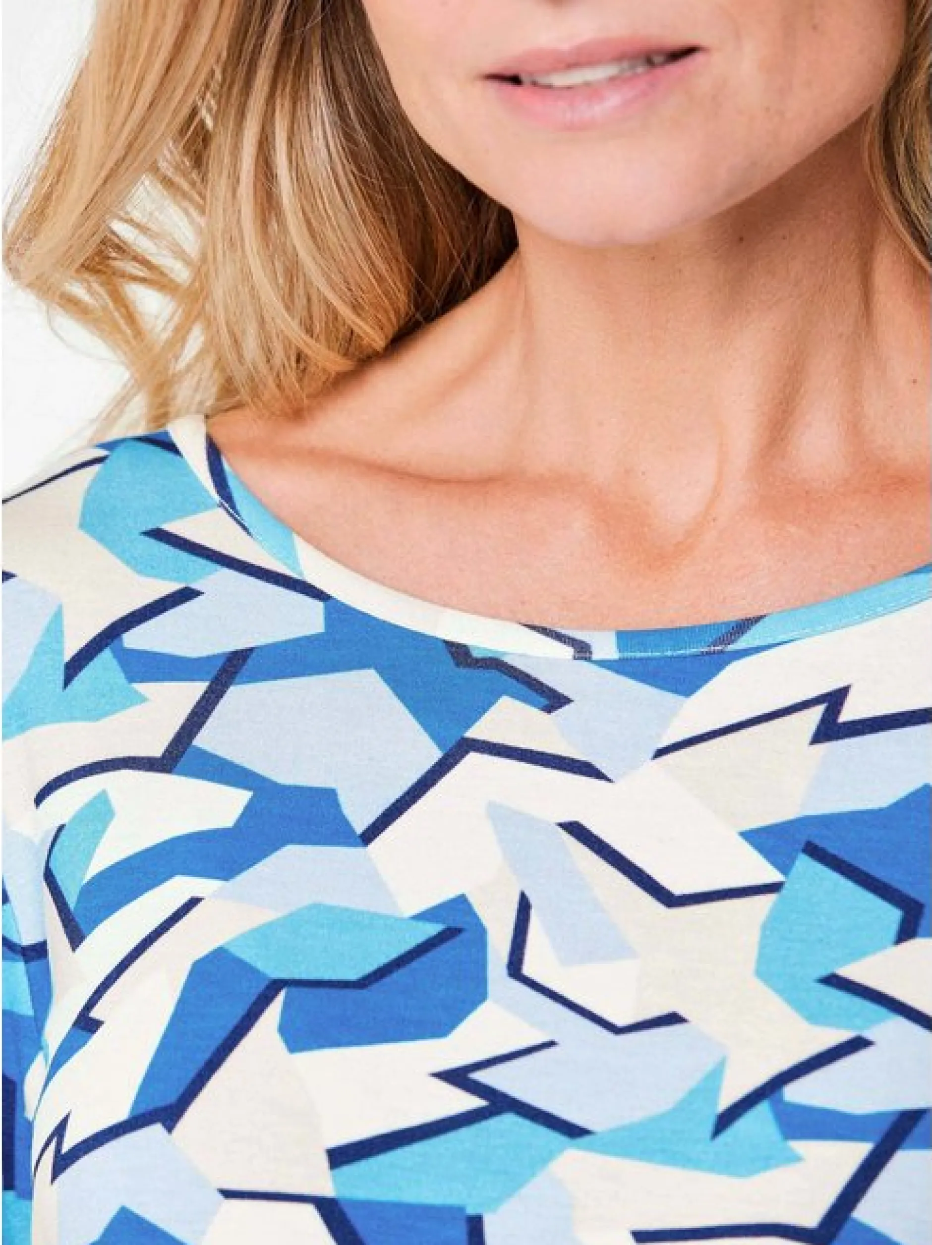 Goldner Damen Print Shirts in blau - Ausschnitt: U-Boot