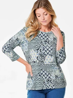 Goldner Damen Print Shirts in blau - Ausschnitt: U-Boot