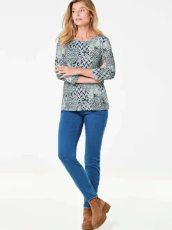 Goldner Damen Print Shirts in blau - Ausschnitt: U-Boot