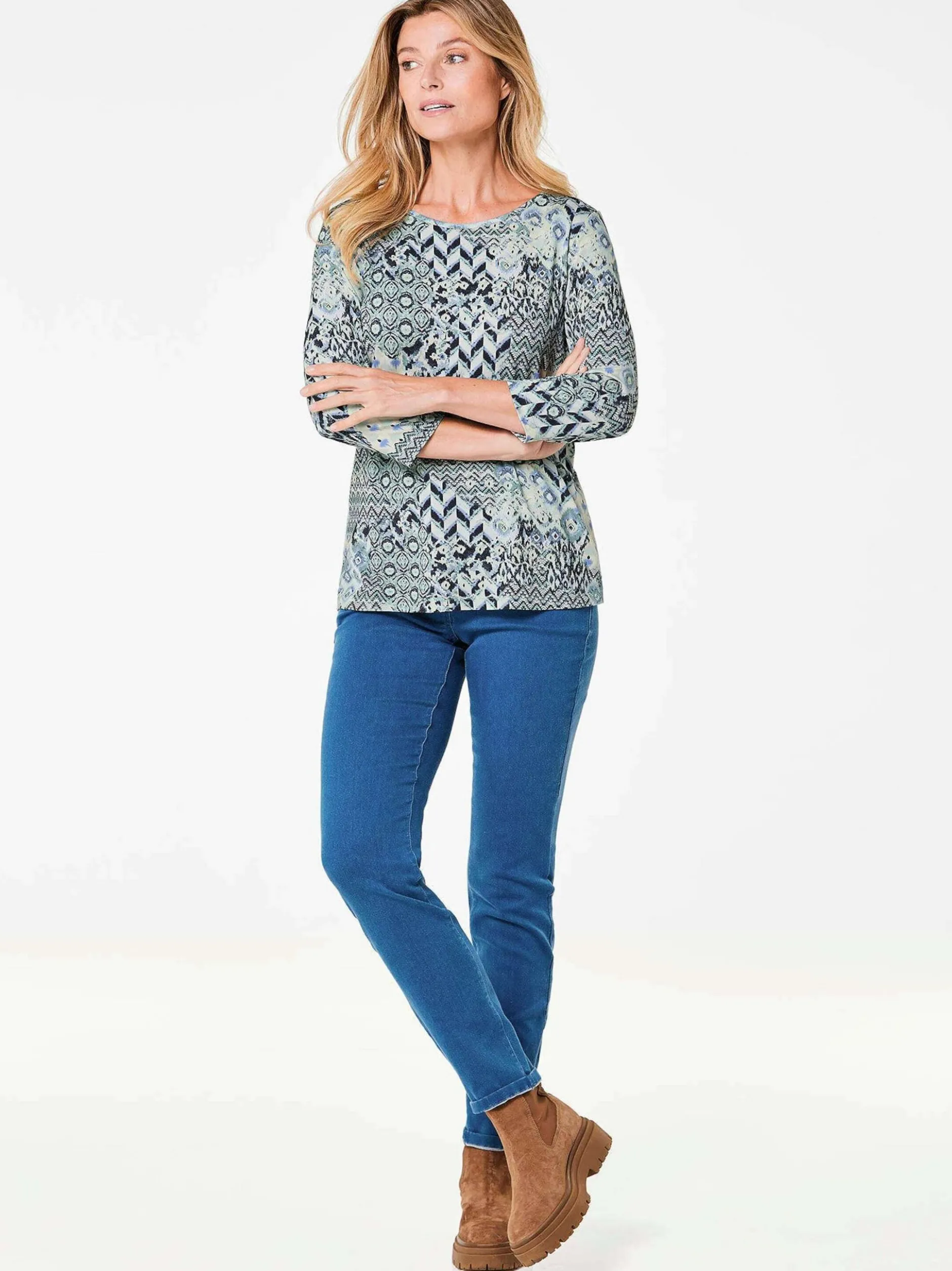 Goldner Damen Print Shirts in blau - Ausschnitt: U-Boot
