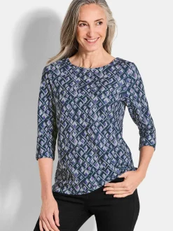 Goldner Damen Print Shirts in lila - Ausschnitt: U-Boot
