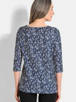 Goldner Damen Print Shirts in lila - Ausschnitt: U-Boot