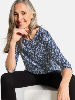 Goldner Damen Print Shirts in lila - Ausschnitt: U-Boot