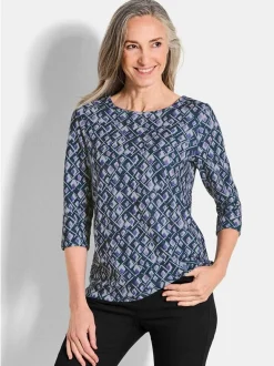 Goldner Damen Print Shirts in lila - Ausschnitt: U-Boot
