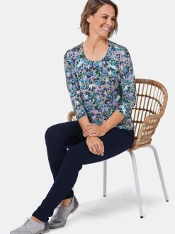Goldner Damen Print Shirts in marine - Ärmel: 3/4 Arm