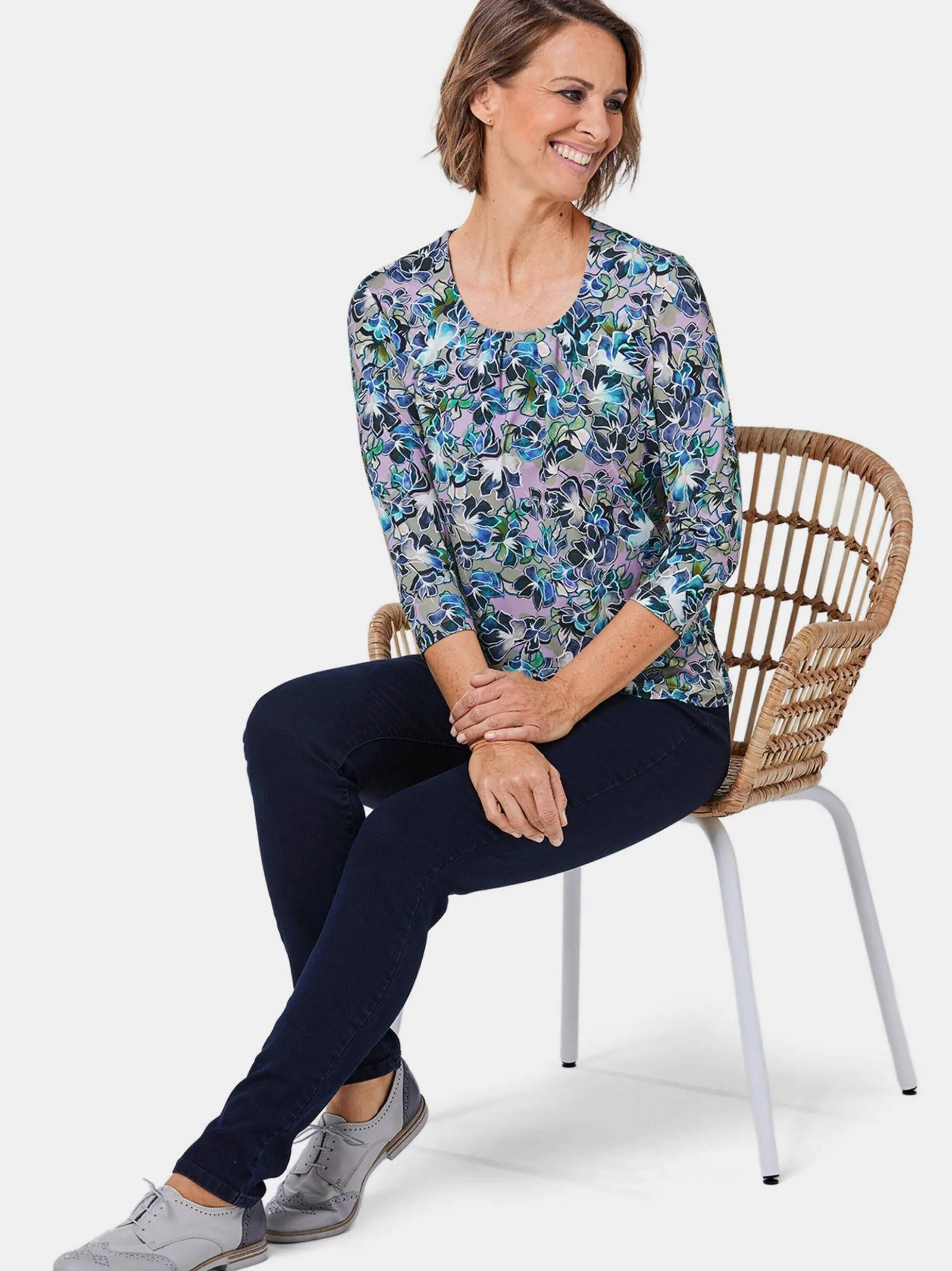 Goldner Damen Print Shirts in marine - Ärmel: 3/4 Arm