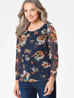 Goldner Damen Print Shirts in marine - Ärmel: langarm