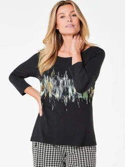 Goldner Damen Print Shirts in schwarz - Ärmel: 3/4 Arm