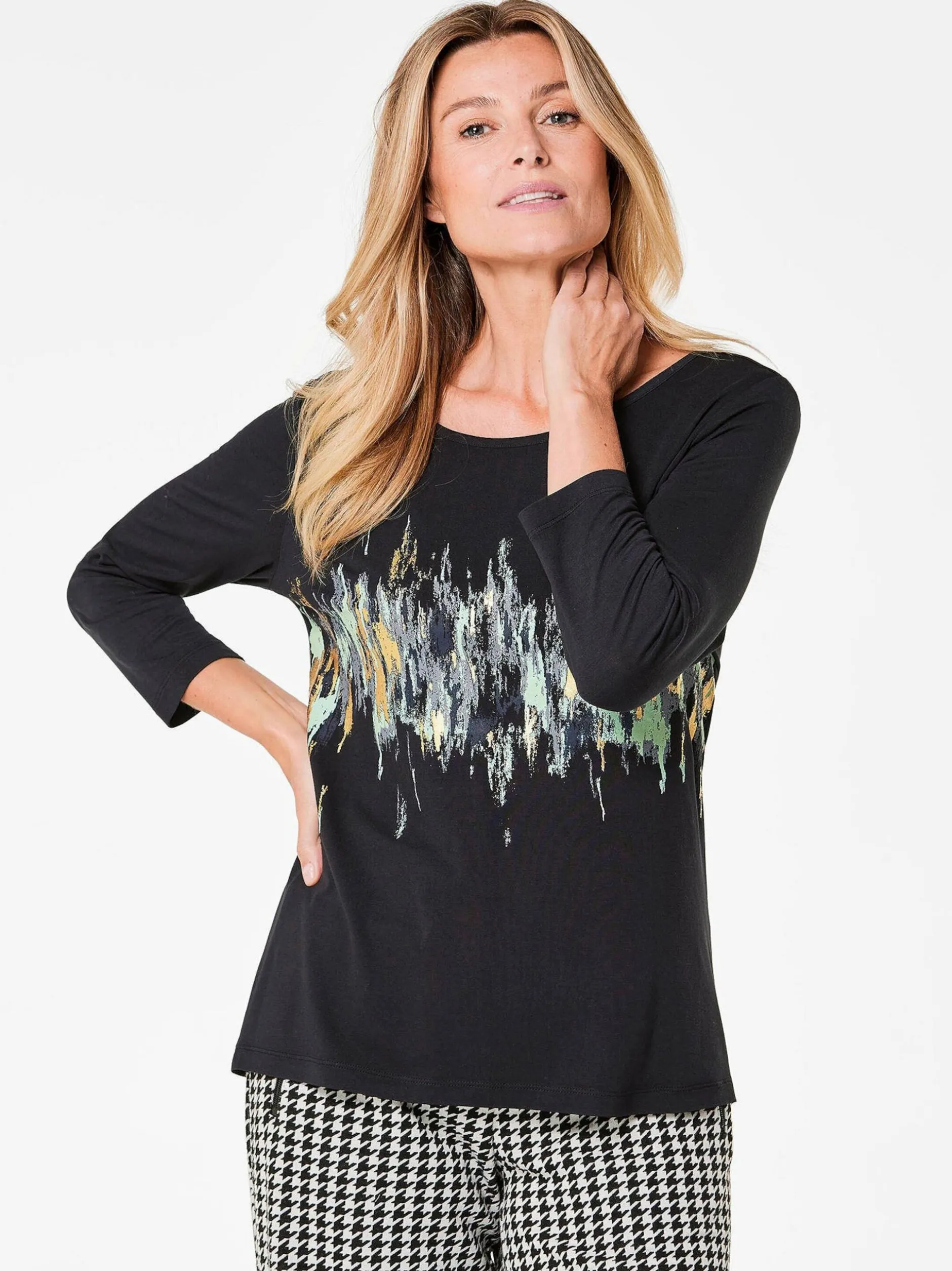 Goldner Damen Print Shirts in schwarz - Ärmel: 3/4 Arm