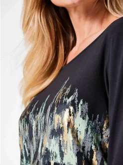 Goldner Damen Print Shirts in schwarz - Ärmel: 3/4 Arm