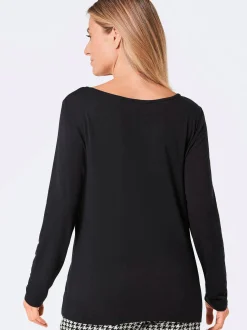 Goldner Damen Print Shirts in schwarz - Ärmel: langarm