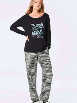 Goldner Damen Print Shirts in schwarz - Ärmel: langarm