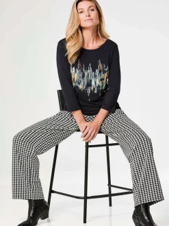 Goldner Damen Print Shirts - Kurzgröße in schwarz