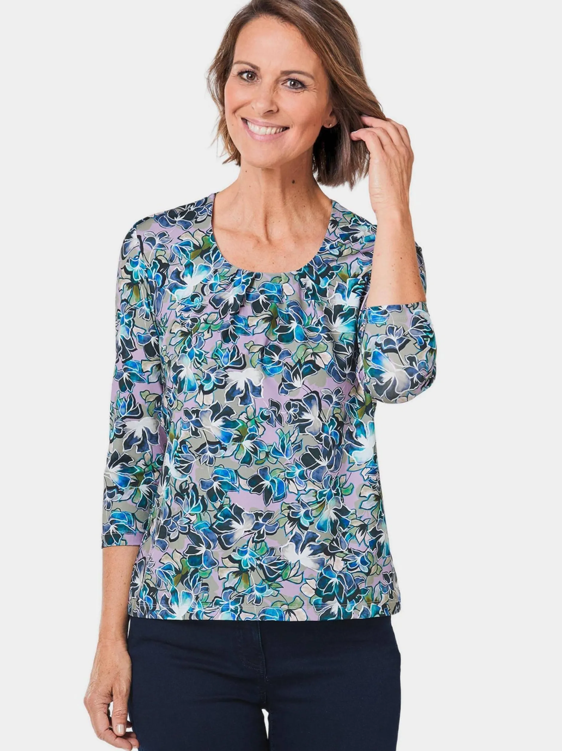 Goldner Damen Print Shirts - Kurzgröße in marine