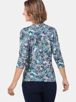 Goldner Damen Print Shirts - Kurzgröße in marine