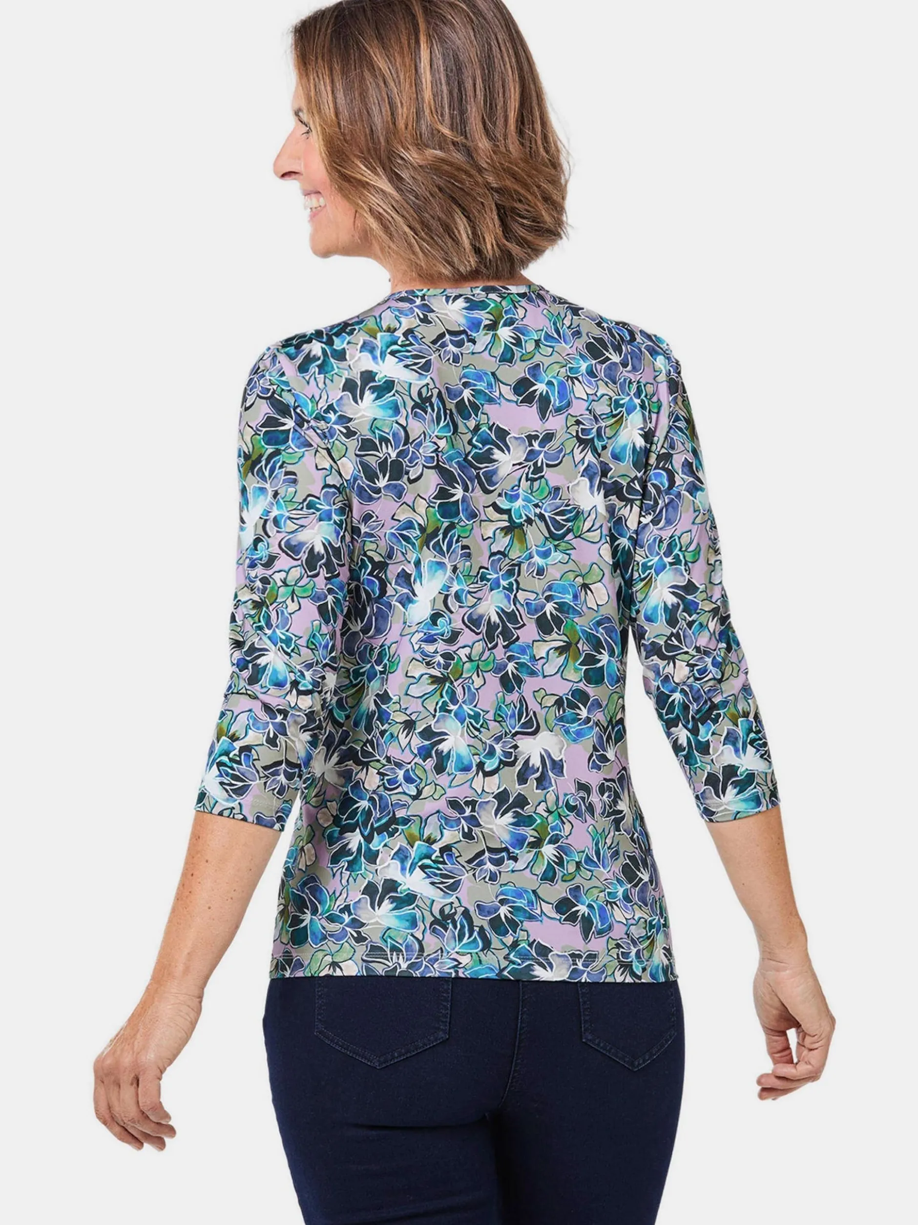 Goldner Damen Print Shirts - Kurzgröße in marine