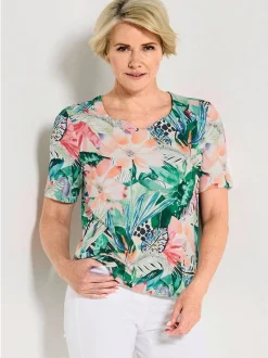 Goldner Damen Print Shirts - Kurzgröße in mehrfarbig