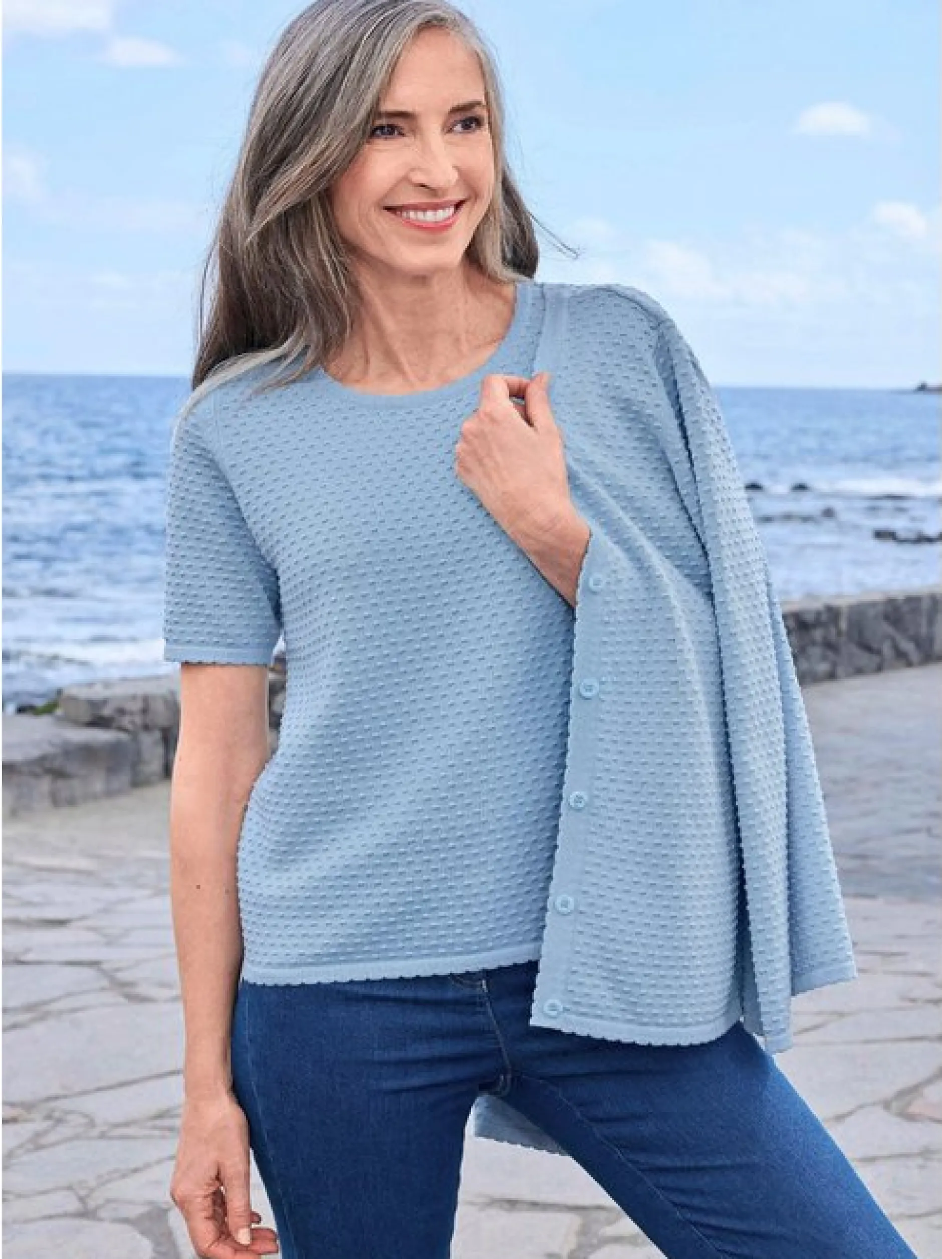 Goldner Damen Pullover in hellblau - Ärmel: Halbarm