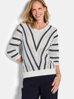 Goldner Damen Pullover in weiß - Ärmel: 3/4 Arm