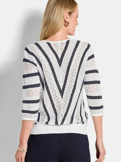 Goldner Damen Pullover in weiß - Ärmel: 3/4 Arm