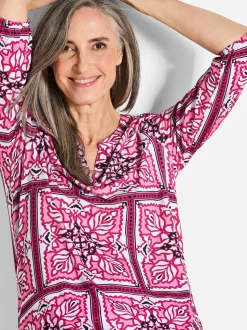 Goldner Damen Schlupfblusen - Kurzgröße in pink mehrfarbig