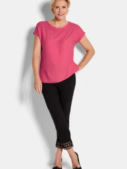 Goldner Damen Schlupfblusen - Kurzgröße in rosa