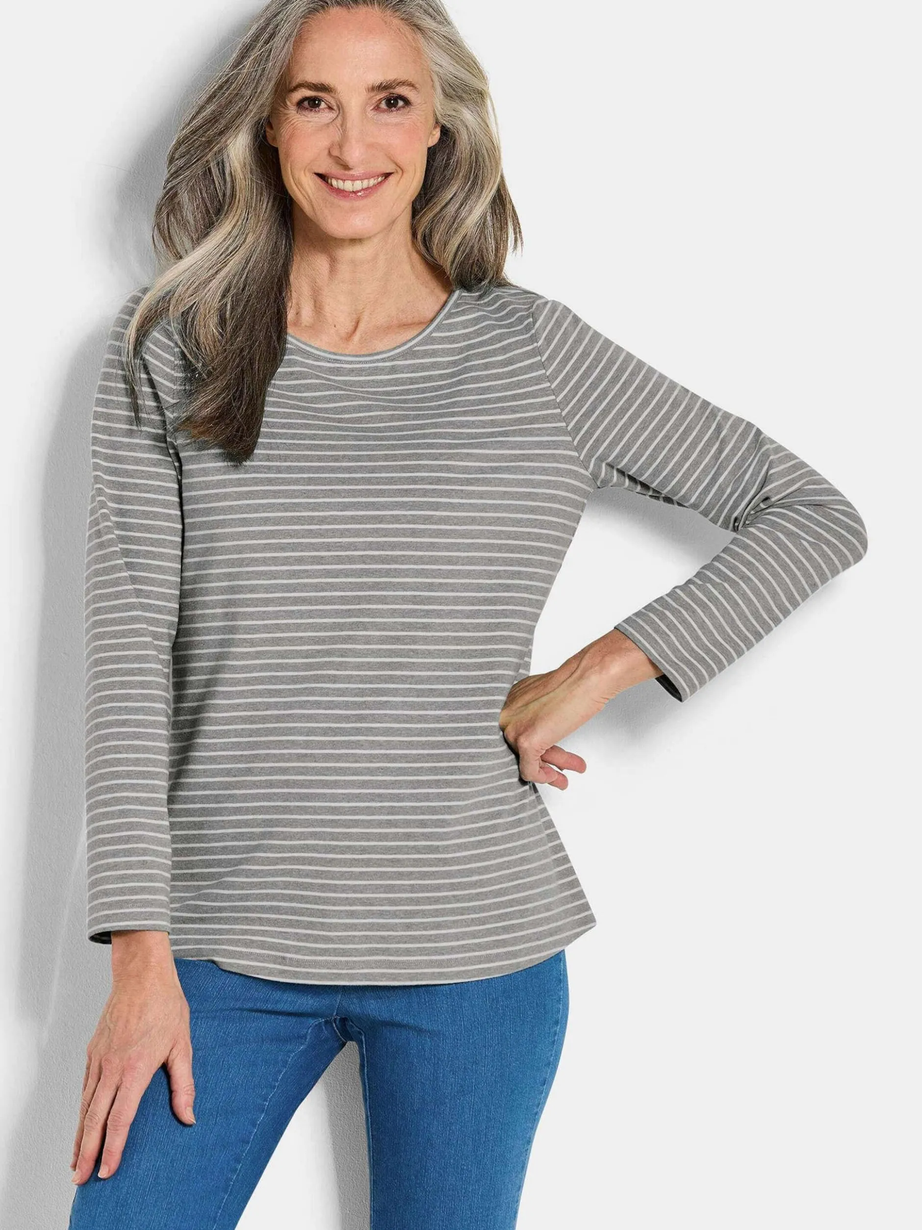 Goldner Damen Shirts in grau - Ausschnitt: U-Boot