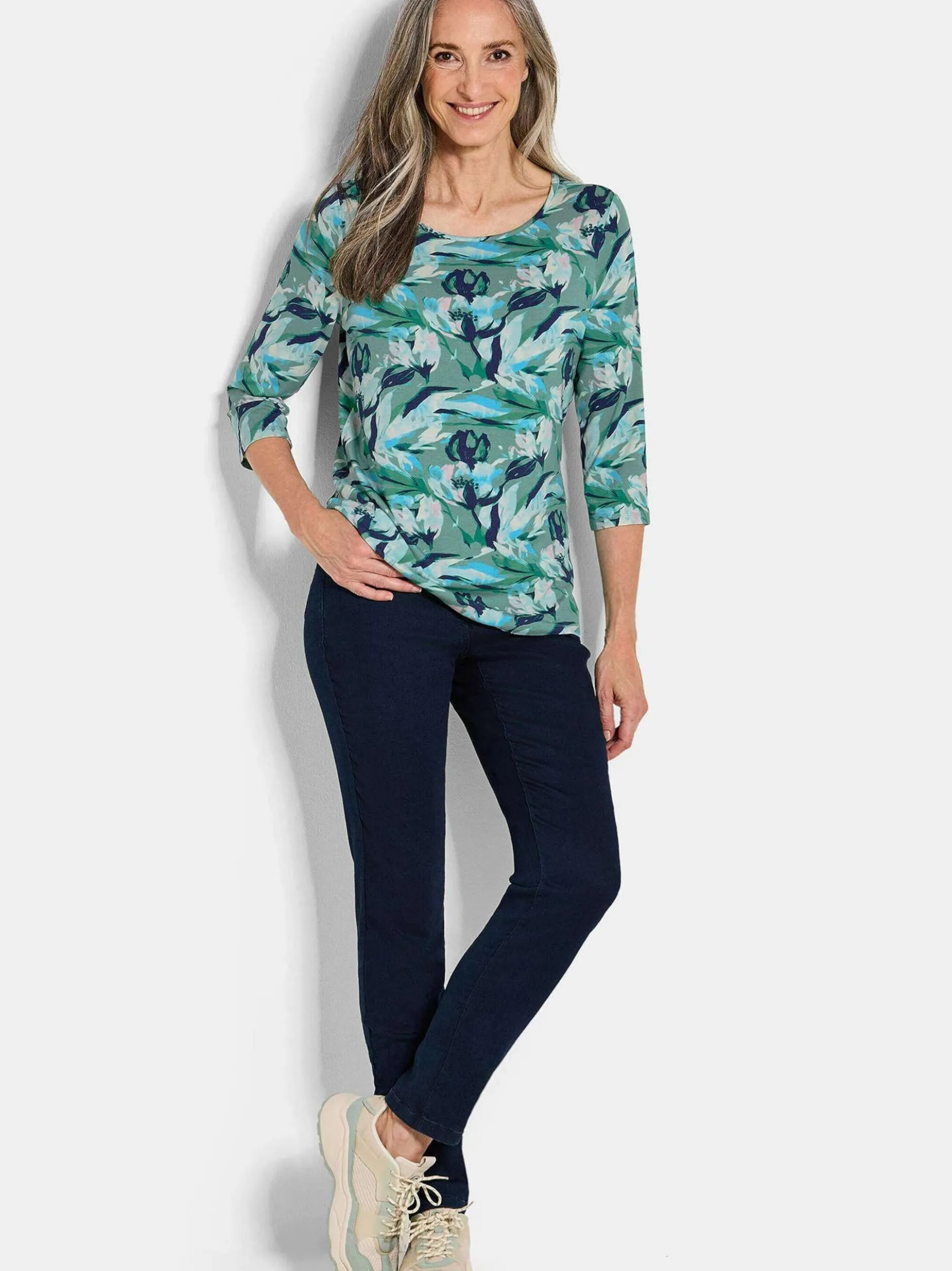 Goldner Damen Shirts - Kurzgröße in marine mehrfarbig