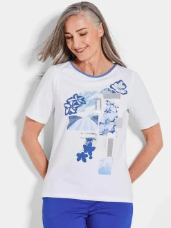 Goldner Damen Shirts - Kurzgröße in weiß blau