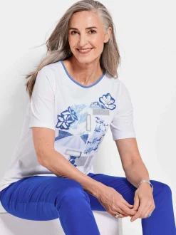 Goldner Damen Shirts - Kurzgröße in weiß blau