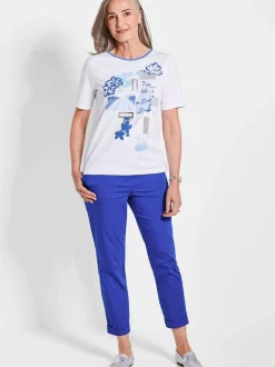 Goldner Damen Shirts - Kurzgröße in weiß blau