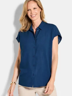 Goldner Damen Sommerblusen - Kurzgröße in blau
