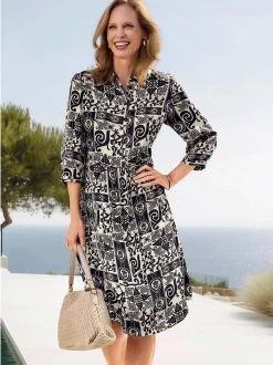 Goldner Damen Sommerkleid in schwarz mehrfarbig