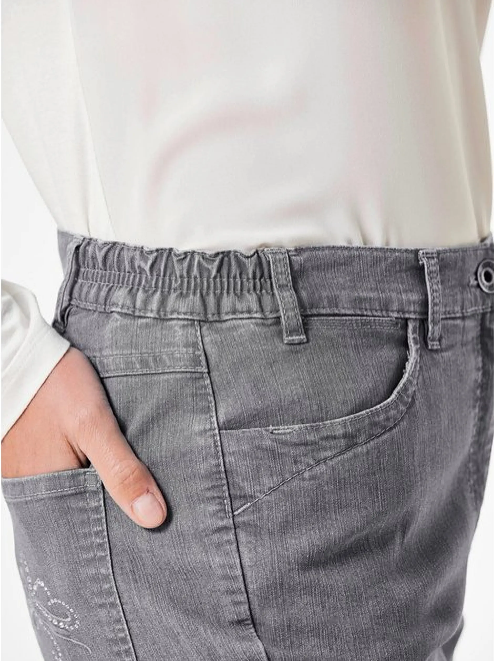 Goldner Damen Stretchjeans in grau