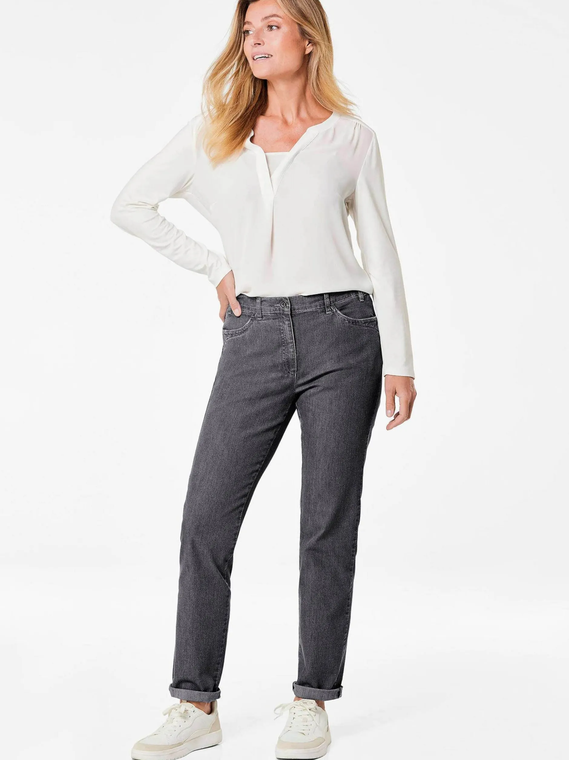 Goldner Damen Stretchjeans in schwarz