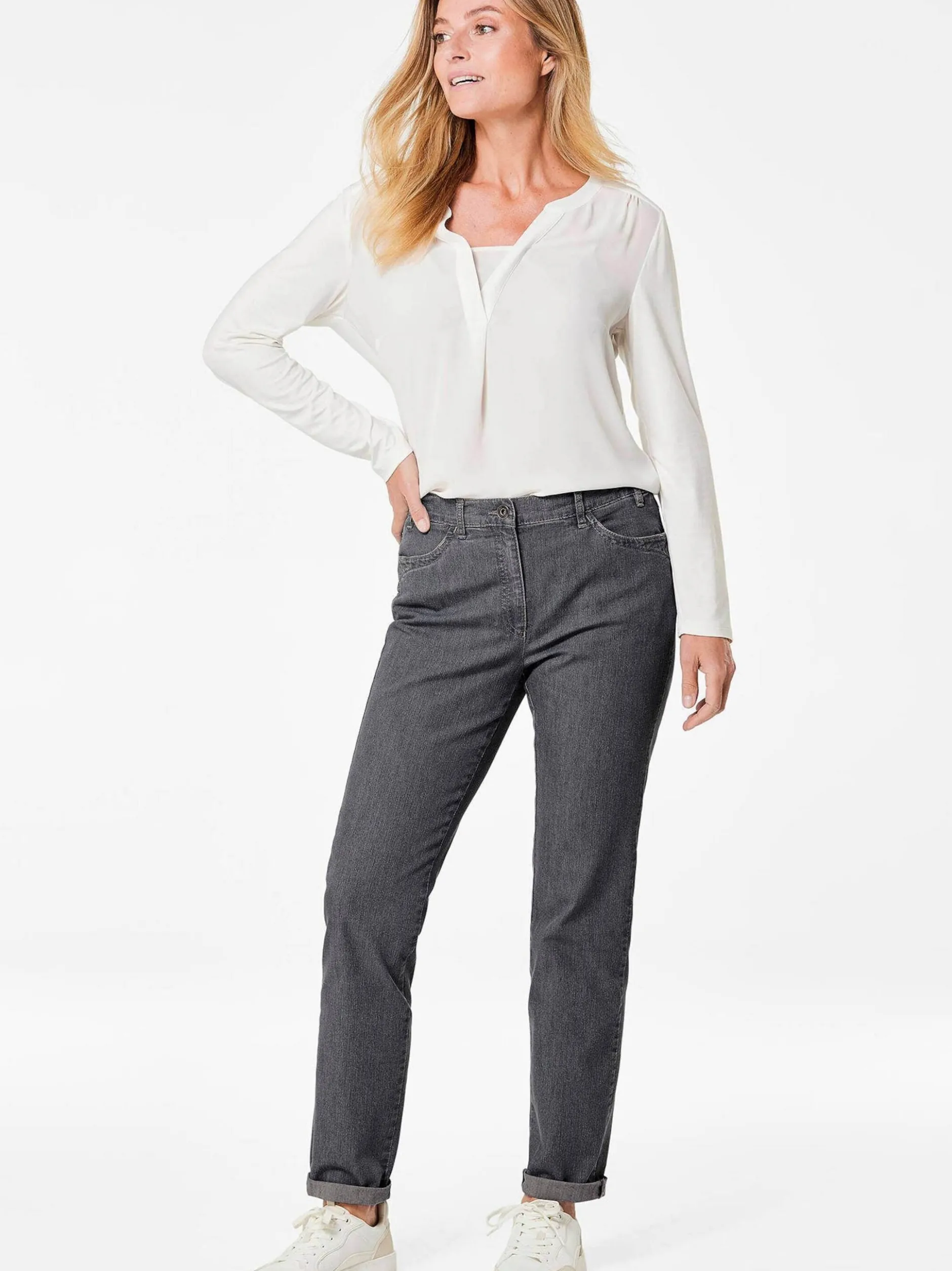 Goldner Damen Stretchjeans in schwarz