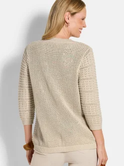 Goldner Damen Strickjacken in beige - Ärmel: 3/4 Arm
