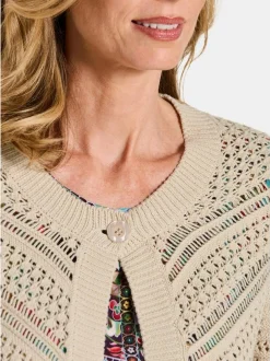 Goldner Damen Strickjacken in beige - Ärmel: 3/4 Arm