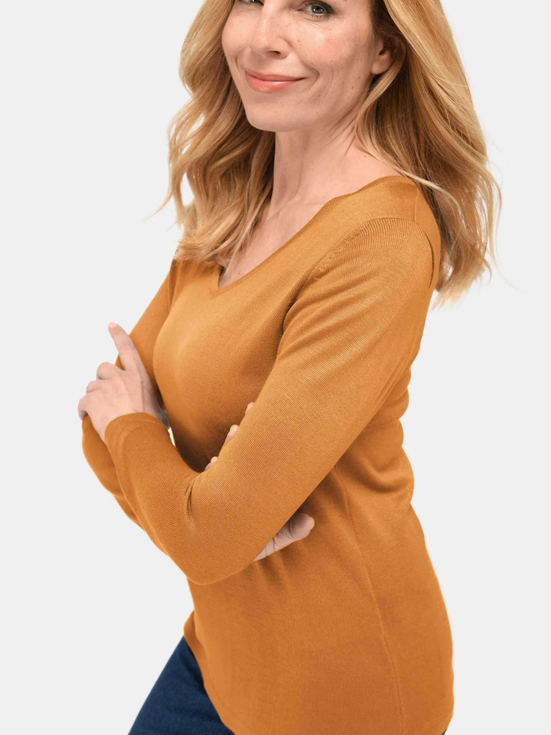 Goldner Damen Strickpullover in gelb - Ärmel: langarm