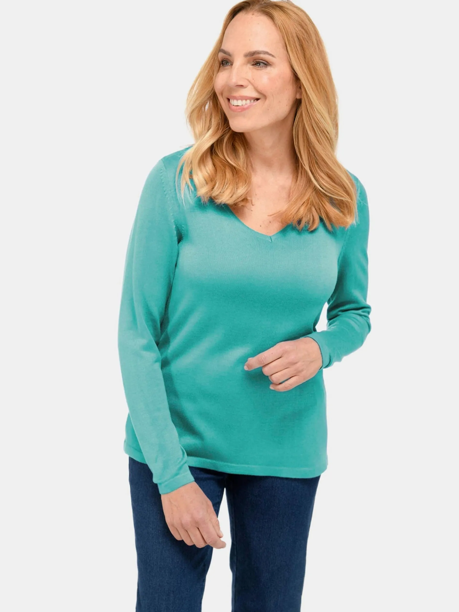 Goldner Damen Strickpullover in smaragd - Ärmel: langarm