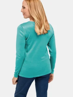 Goldner Damen Strickpullover in smaragd - Ärmel: langarm
