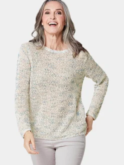 Goldner Damen Strickpullover in weiß - Ärmel: langarm