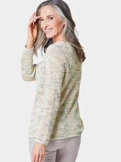Goldner Damen Strickpullover in weiß - Ärmel: langarm