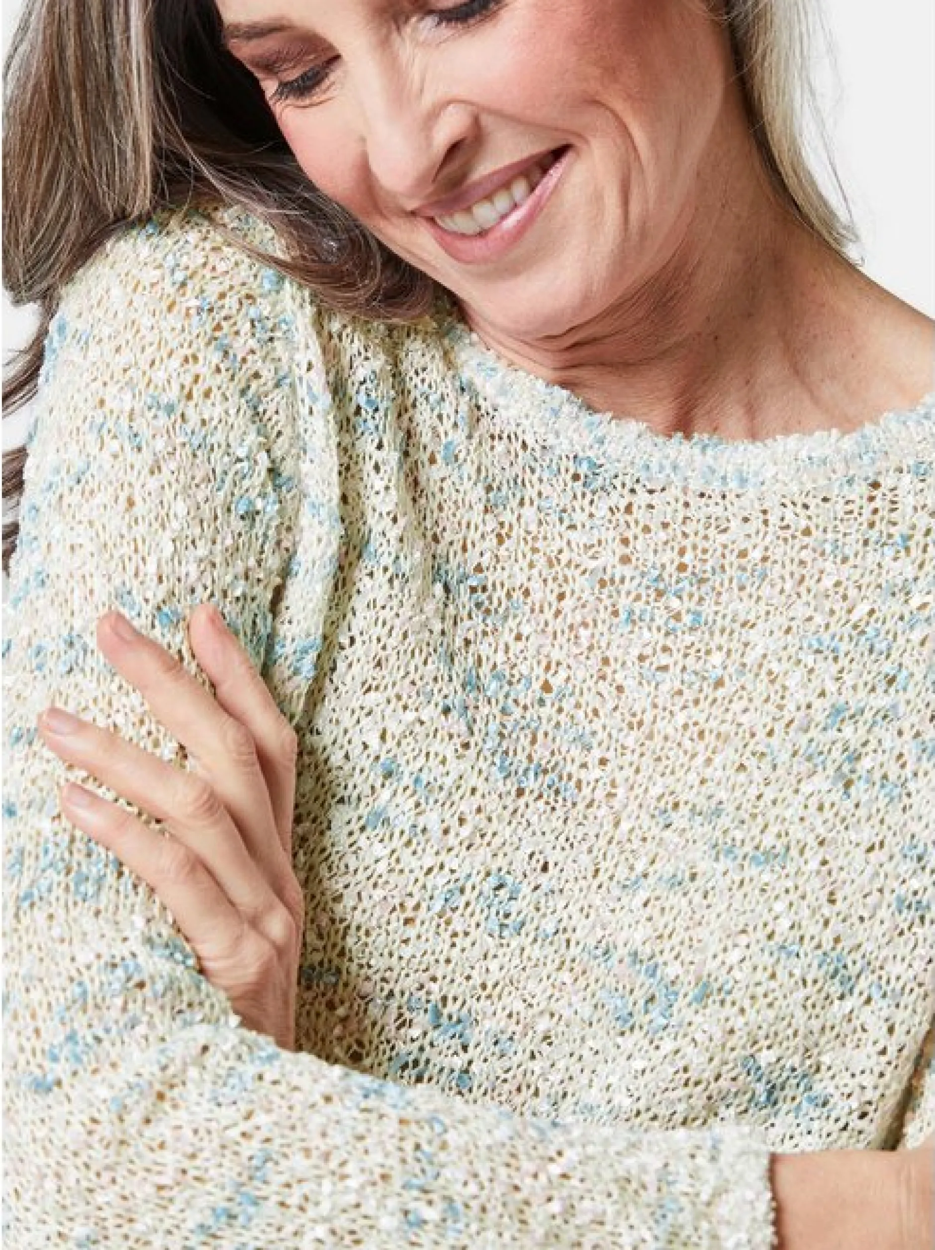 Goldner Damen Strickpullover in weiß - Ärmel: langarm