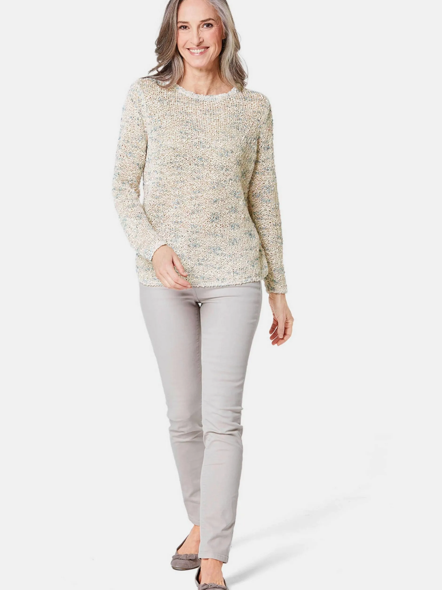 Goldner Damen Strickpullover in weiß - Ärmel: langarm