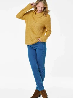 Goldner Damen Strickpullover - Kurzgröße in gelb