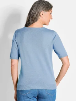 Goldner Damen Strickpullover - Kurzgröße in türkis